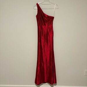 Jules &‎ Cleo Asymetrical One Shoulder Formal Maxi Dress Gown Satin Red size 2